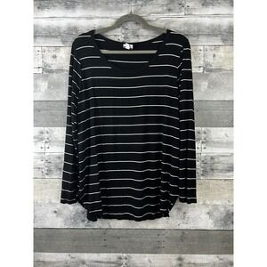 Peyton Jensen Large Black Long Sleeve Blouse With White Stripes